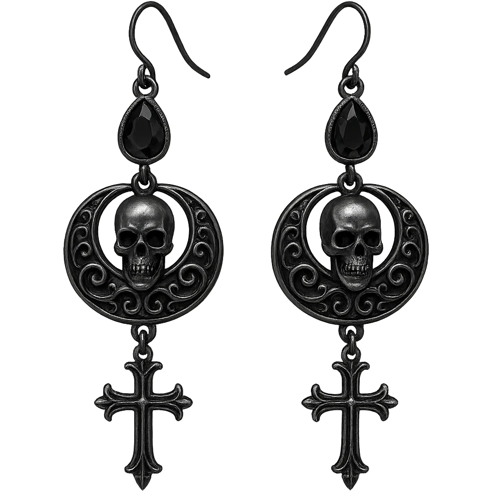 goth earrings, black and silver, edgy, dark fashion, intricate details emoji