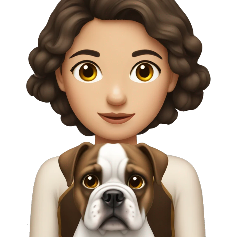 Brunette girl with bulldog emoji