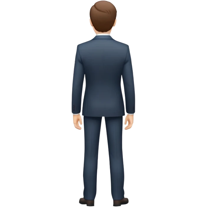 person from behind in a suit, standing upright, arms at sides, minimal and clean emoji style, white background emoji