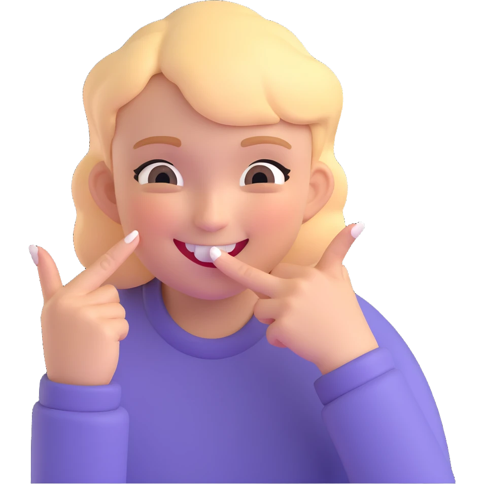 person smiling while biting their fingernail, playful mood emoji