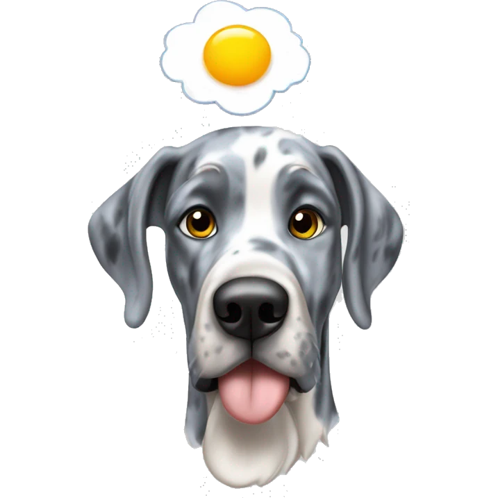 Blue Merle Great Dane eating eggs  emoji