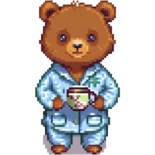 A bear in pajamas, holding a cup of tea emoji