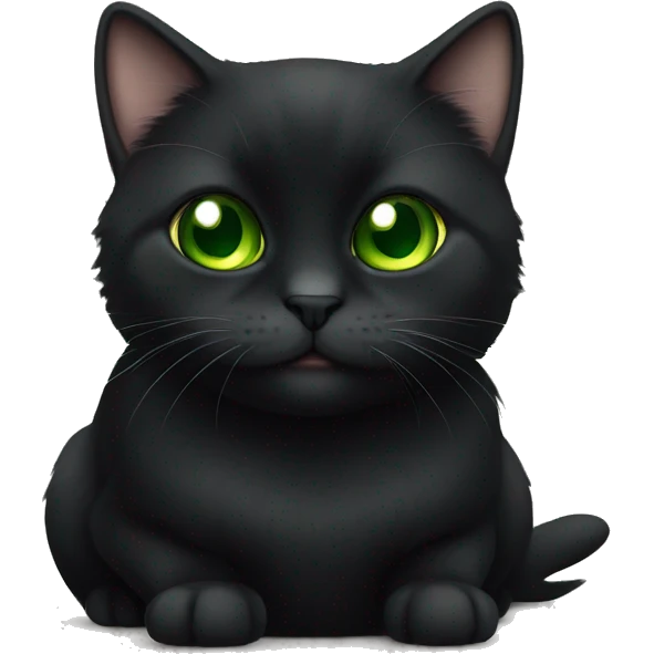 Black munchkin cat sitting with green eyes emoji
