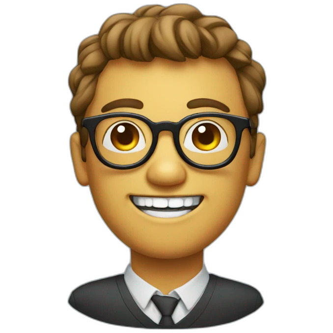 Geek in round glasses with big 2 teeth emoji
