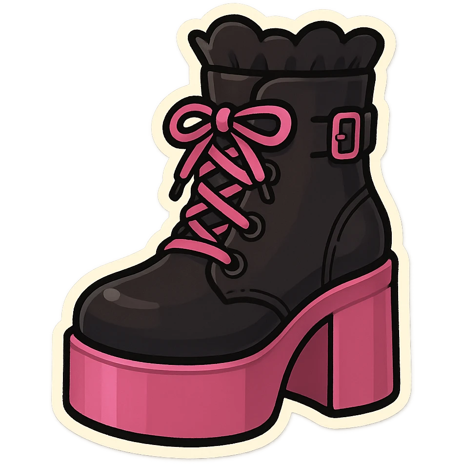 BLACKPINK-inspired gothic shoes, no hearts, cute and expressive, black and pink emoji