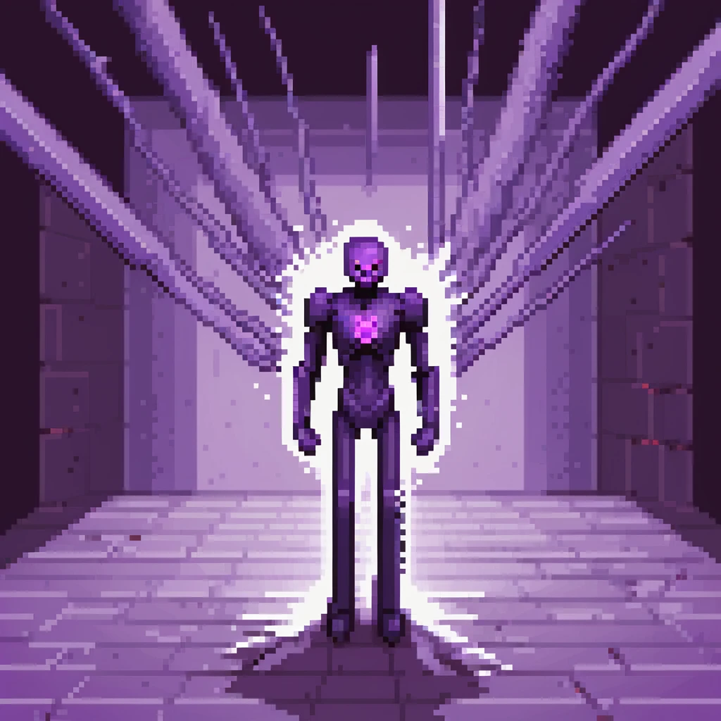 Minecraft Enderman attacking player with username "Artem" in the End dimension, purple particles emoji