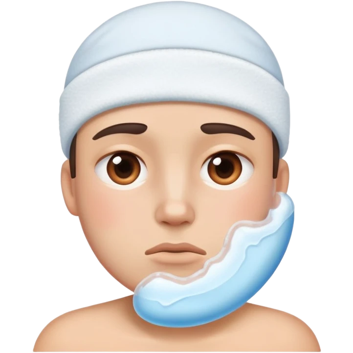 Face with one swollen cheek with ice pack applied to it emoji