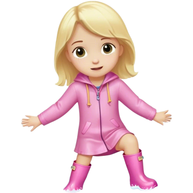 Blonde little girl in light pink rain boots playing in water emoji