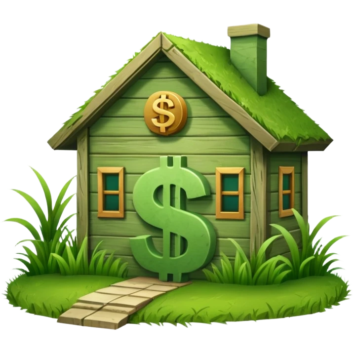a normal simple house with a big dollar sign in the middle emoji