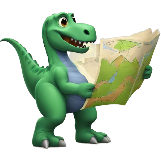 Dinosaur reading a map emoji