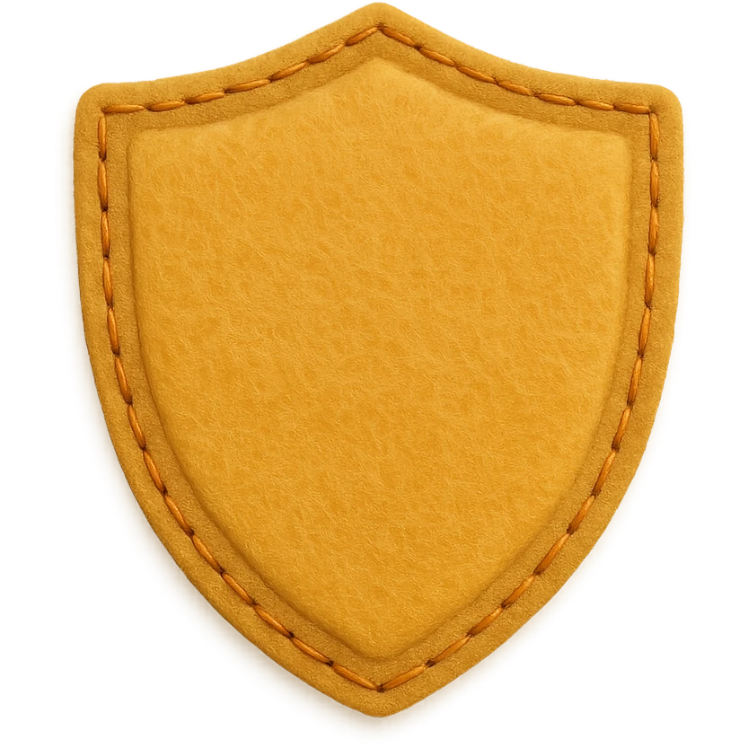 <StylePrompt>
  <Name>Minimal Felt Appliqué Icon</Name>
  <Description>
    A simplified plush icon style with soft felt textures, minimal facial features, and gentle stitching. Focuses on iconic shapes with low visual complexity for maximum clarity at small sizes.
  </Description>
  <VisualProperties>
    <Material>Felt</Material>
    <Texture>Soft, matte surface with faint fiber detail</Texture>
    <Stitching>
      <Type>Thin thread</Type>
      <Color>Muted orange or brown</Color>
      <Pattern>Sparse edge stitching only</Pattern>
    </Stitching>
    <Padding>Low to moderate—slightly puffy but not high-relief</Padding>
    <Edges>Smooth, rounded</Edges>
    <ColorPalette>
      <Primary>Warm yellows, oranges, and browns</Primary>
      <Accent>Minimal dark brown for eyes and nose</Accent>
      <Background>Plain or soft gradient, off-white preferred</Background>
    </ColorPalette>
  </VisualProperties>
  <FacialFeatures>
    <Eyes>Small circles, dark brown</Eyes>
    <Nose>Simple dot or triangle</Nose>
    <Mouth>Omit or use curved line only</Mouth>
    <DetailLevel>Low</DetailLevel>
  </FacialFeatures>
  <Rendering>
    <Lighting>Flat and soft, minimal shadows</Lighting>
    <Perspective>Side or front profile, no complex angles</Perspective>
  </Rendering>
  <Applicability>
    <SubjectType>Animals, objects, icons</SubjectType>
    <OutputFormat>Flat icon or patch-style asset</OutputFormat>
  </Applicability>
</StylePrompt>


{subject} = shield emoji