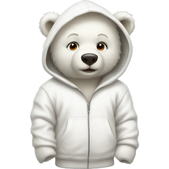 A white bear cub dressed in a white hoodie emoji