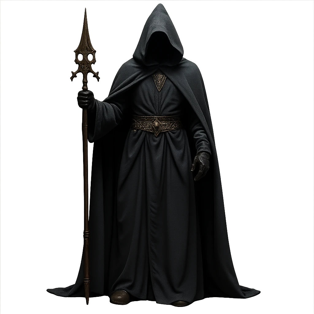 Remove the background to depict the full body of a photorealistic dark wizard on a transparent background. emoji