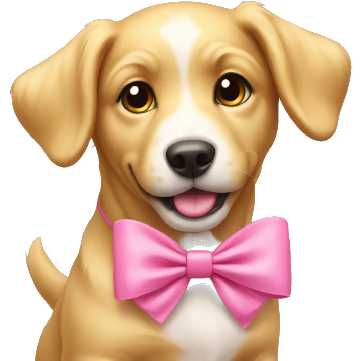 golden puppy with pink bow on top emoji