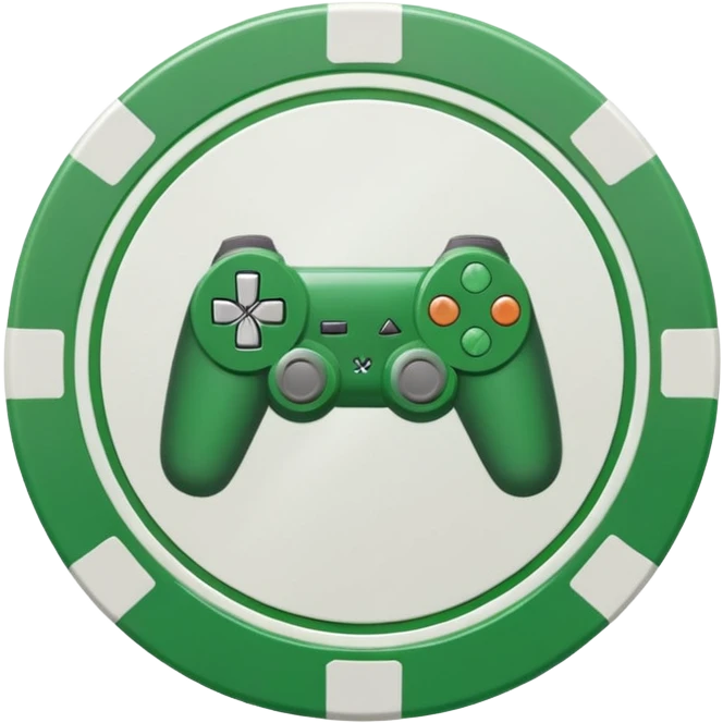 poker chip with playstation controller design, green and white colors emoji