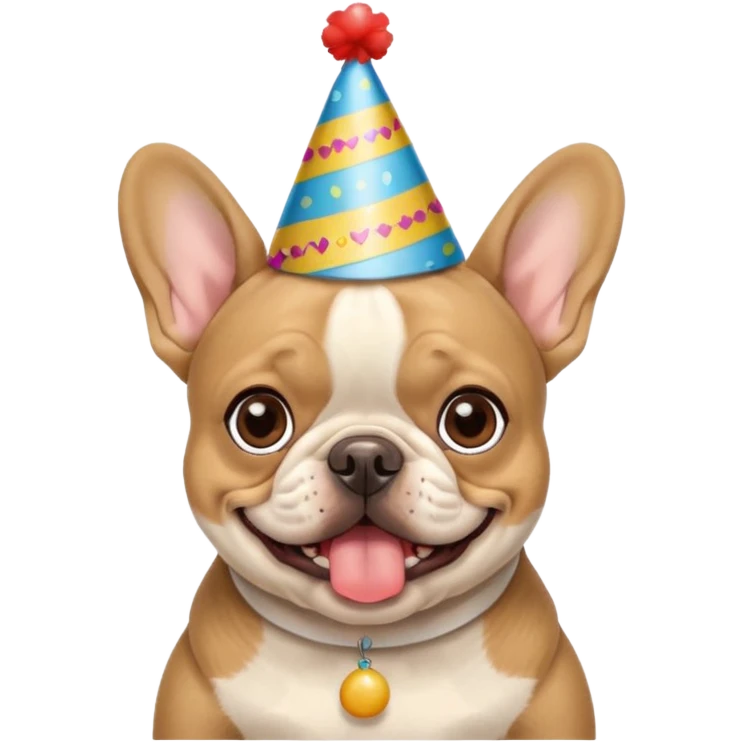 Frenchie wearing birthday hat emoji