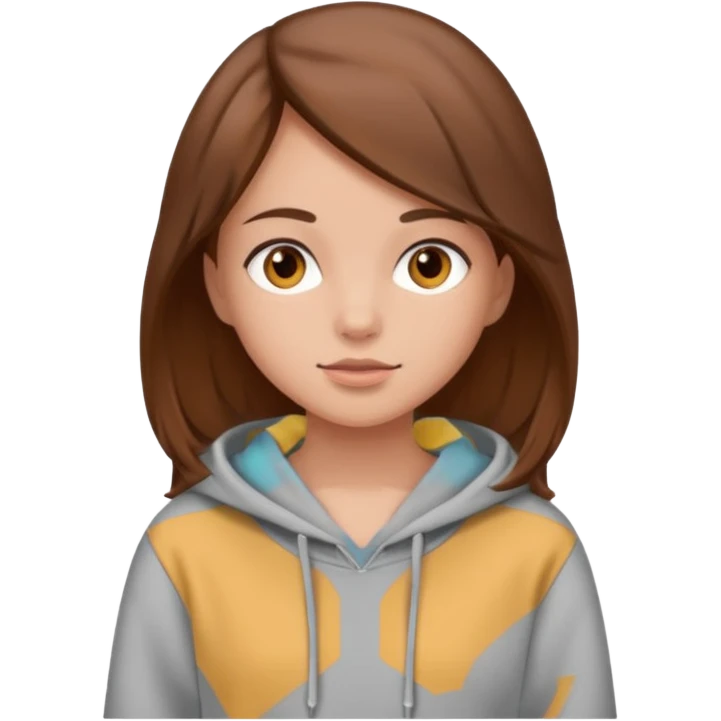 Girl with brown hair wearing a grey hoodie emoji