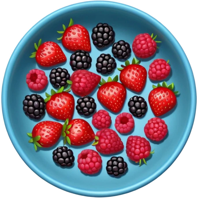 bowl negro solo de frutos rojos: fresas, moras, frambuesas. con vista desde arriba. emoji