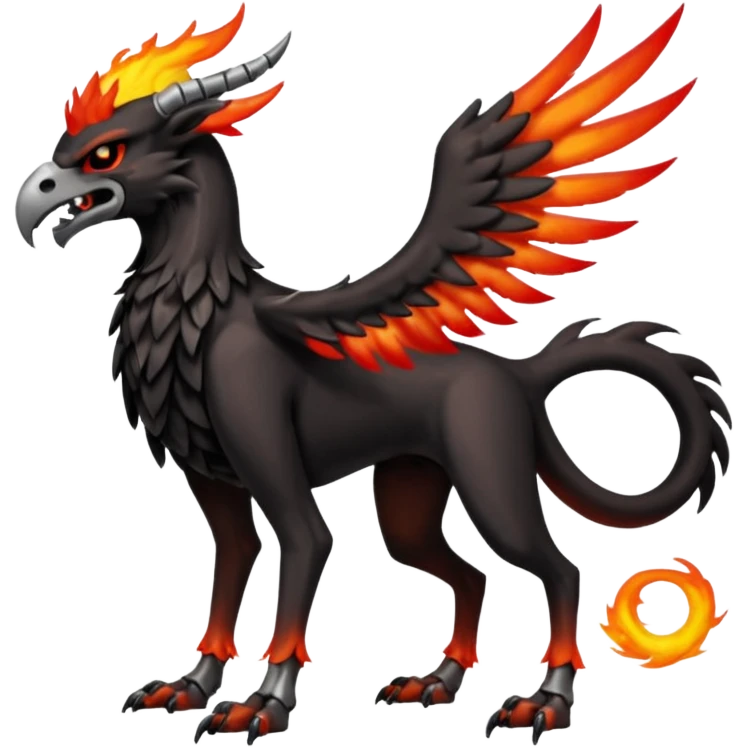 Volcanic Blazing Fiery Evil Skeletal Beaky Feathery Hot Cool Houndoom-Gryphon-fusion (full body) emoji