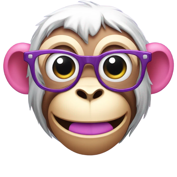 Pink monkey wearing glasses with purple teeth laughing and tears coming out of eyes emoji