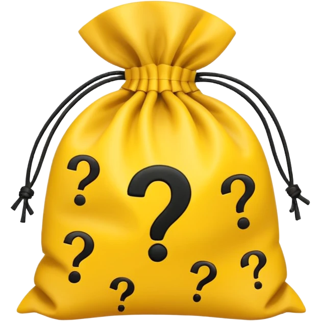 tied bag printed with q&a stuffed with yellow question marks emoji