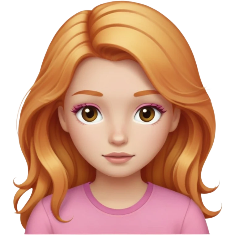 Ginger with blonde highlights long haired girl with lashes, blush, and pink shirt emoji