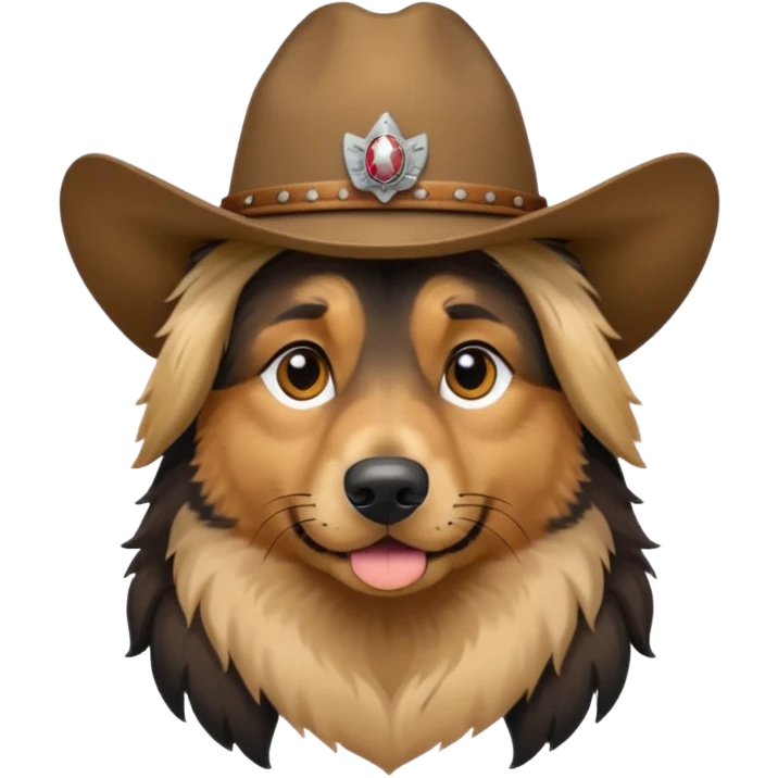 Long haired German shepherd with cowboy hat emoji