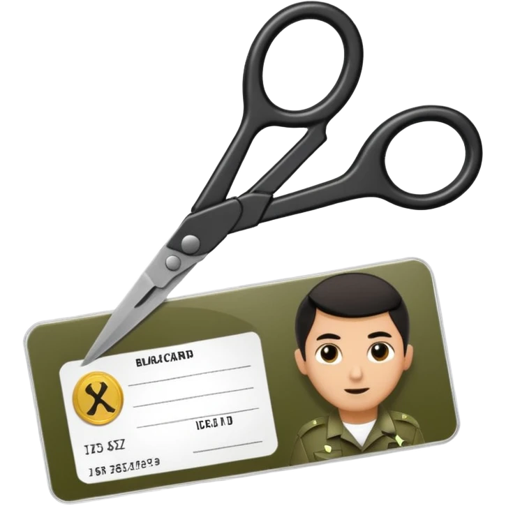 Floating black Scissors cutting in half an idf soldier ID card with a little chip in 2 parts emoji