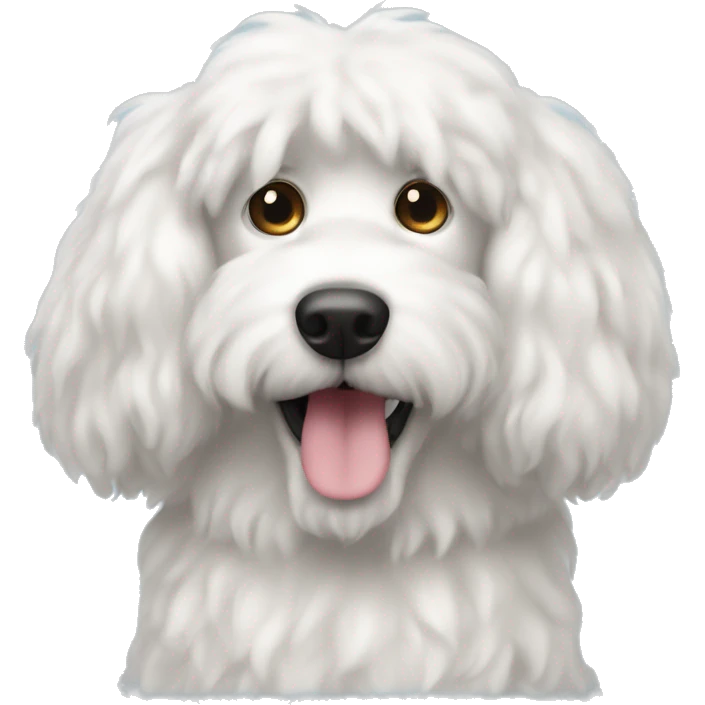 A white and fluffy daschud dog with floppy ears emoji