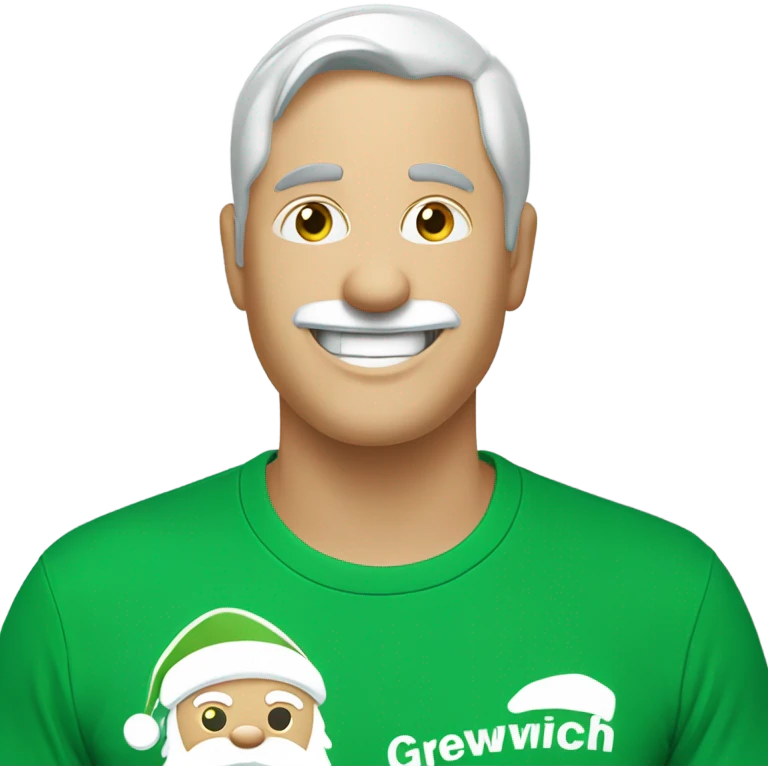 Santa winking wearing a green t-shirt with the words ‘Greenwich Health’ written in white letters  emoji