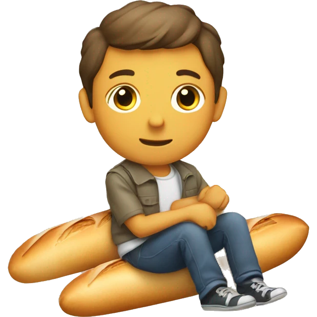 Boy sitting on baguette emoji