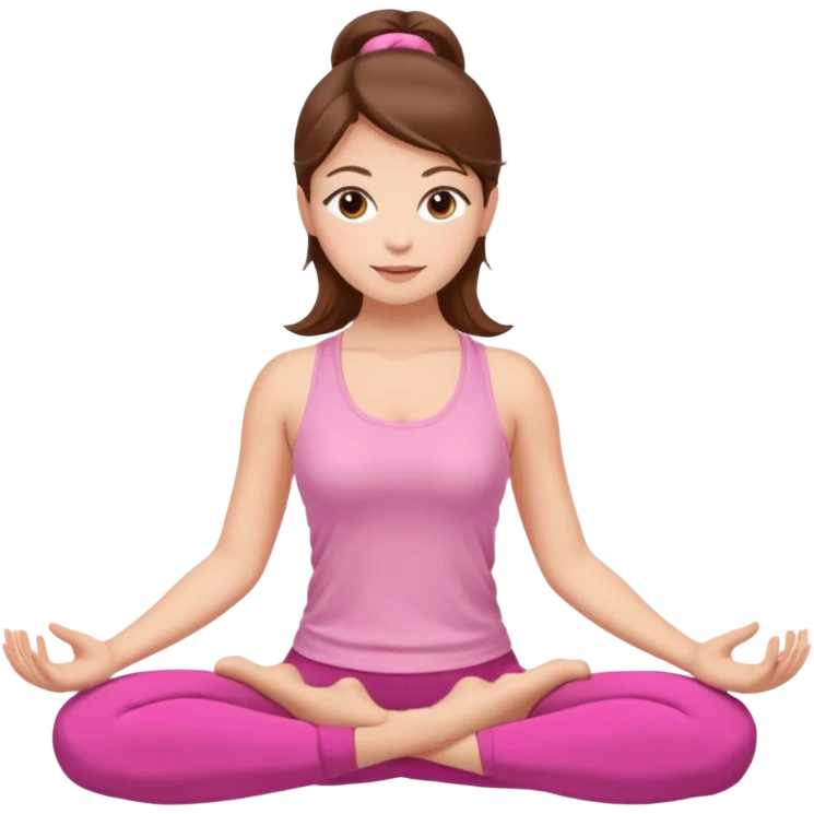 Mujer de piel blanca con ojos cafés, pelo café y atuendo rosa haciendo una pose de yoga(la más conocida) emoji