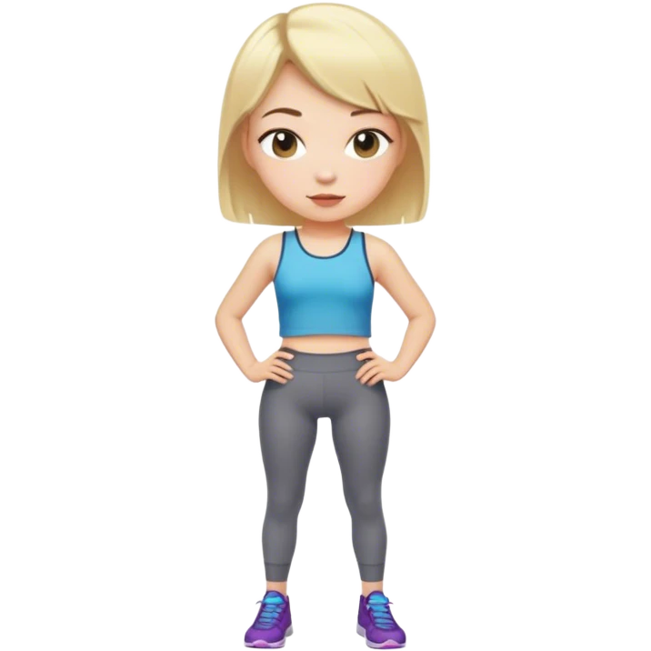 A short ugly blonde hair girl that wears a short top and leggings  emoji