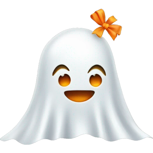 happy ghost with an orange bow emoji