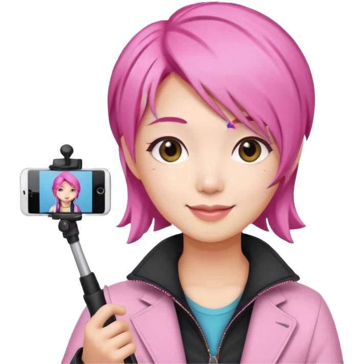 asian influencer pink hair selfie stick emoji