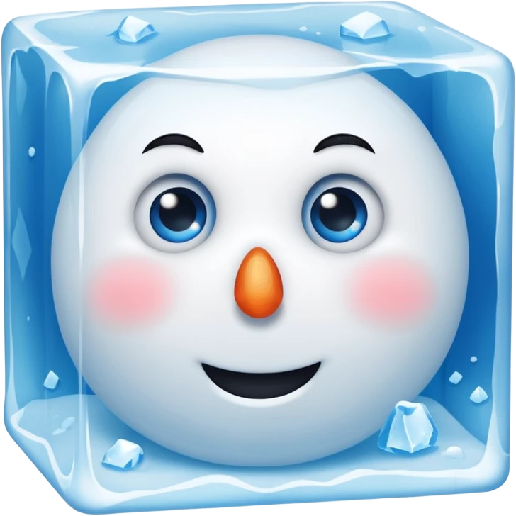 snowman stuck in ice block  with sad face emoji