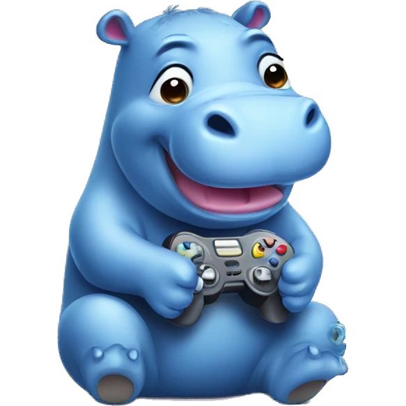 Cute hippopotamus playing a video game emoji