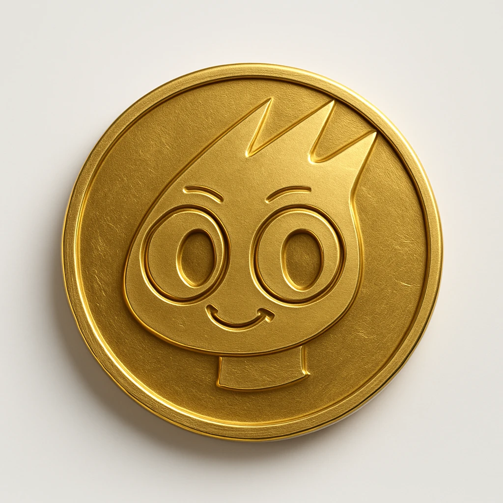 Create a flat golden token with the mascot's head as the main feature, outlined in gold. The look should be clean and simple with no body or background, using a gold color scheme. emoji