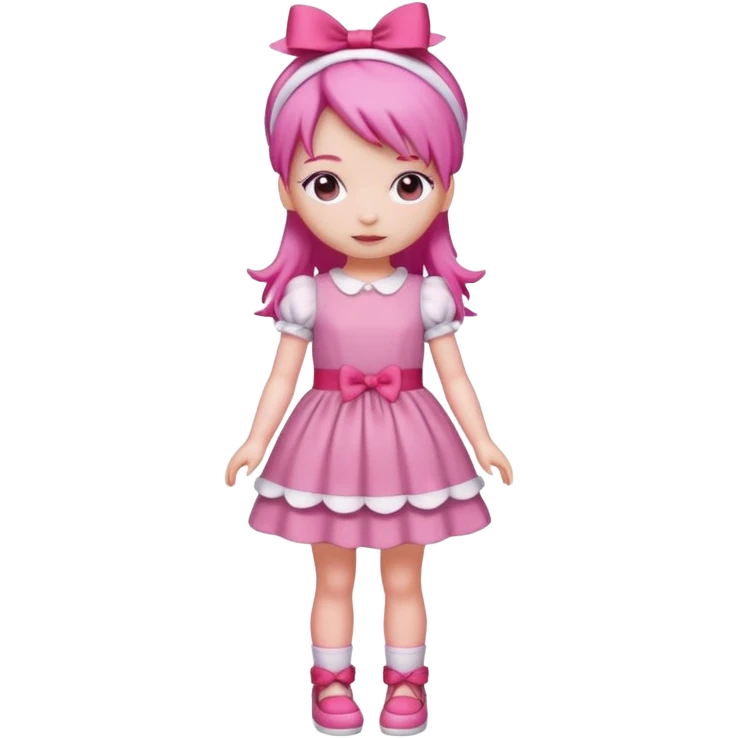 Isolated detaile illustration modern raspberry torte doll figurine full body with pink hair and a pink hairband standing emoji