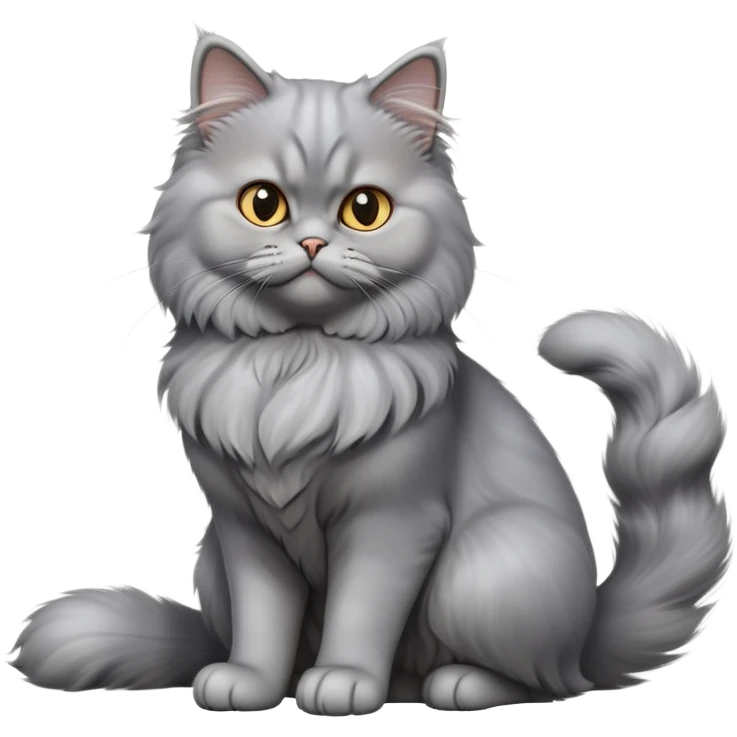 cinematic-[grey persian cat]-realistic-full-body-sitting-emoji,-tail-curled-playfully-around-its-paws,-head-tilted-dramatically,-fluffy-[grey]-fur,-simplified-yet-realistic-focused-features,-highly-detailed,-glowing-with-an-almost-sarcastic-glow emoji