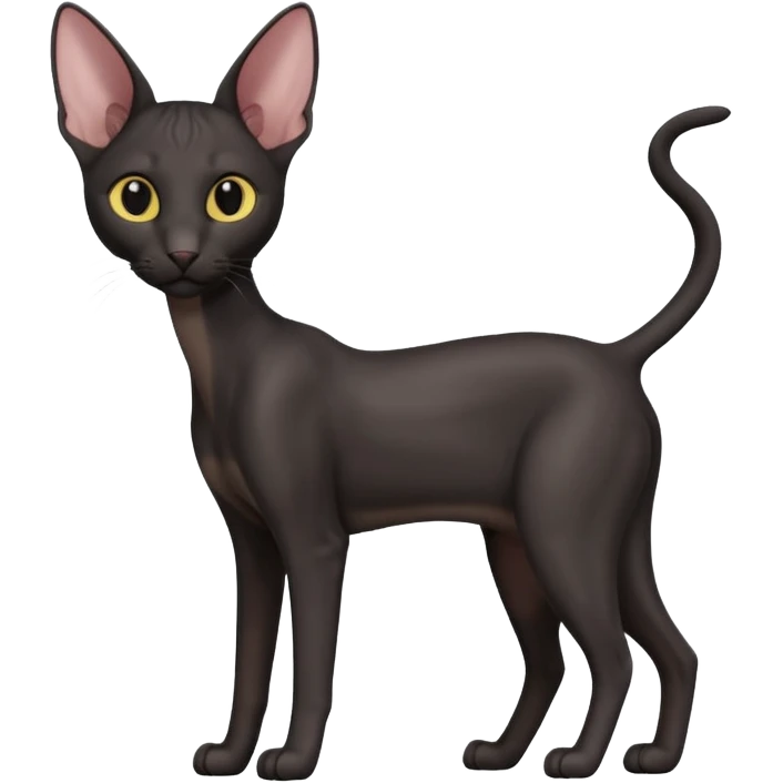 A 3D cartoon black Oriental Shorthair cat with bulky body, tall ears, reflective fur, dark cinematic background, Memoji-style. full body or half body. emoji