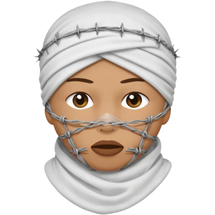 Head wrapped in gauze, mouth sealed with barbed wire. emoji