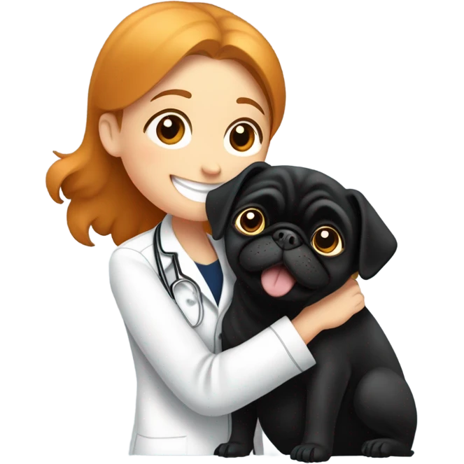 Black pug cuddles ginger veterinarian girl  emoji