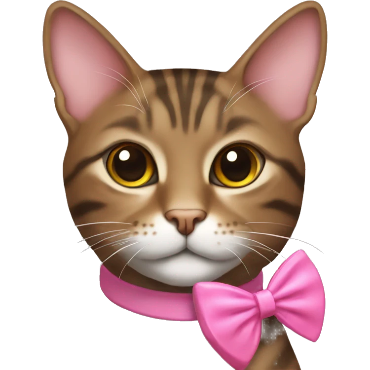 Brown female tabby cat with pink bow collar  emoji