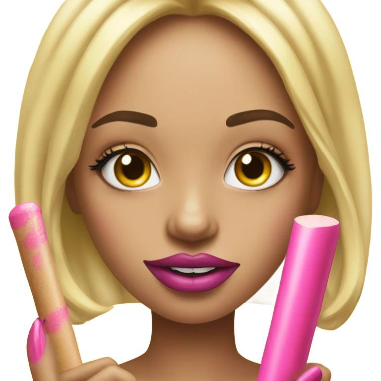 yellow girl smiley face with big lashes, big lips, holding a pink blunt with long acrylic nails  emoji