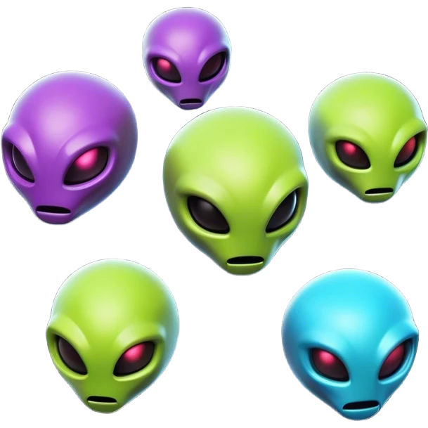 Clash of Clans aesthetic: Cinematic Playful 3D Isometric Alien Emoji, rendered in a 3D vector-style similar to standard emojis with minimal shading and bold, simplified shapes. A compact, distinct form with signature details, softly glowing with a futuristic sci-fi warfare charm. Simplified yet unmistakably iconic, highly detailed and consistent, glowing with a soft radiance and high shine. Stylized with a touch of high-tech brilliance and a soft glowing outline, capturing the essence of a beloved gaming relic with a friendly, playful manner! emoji