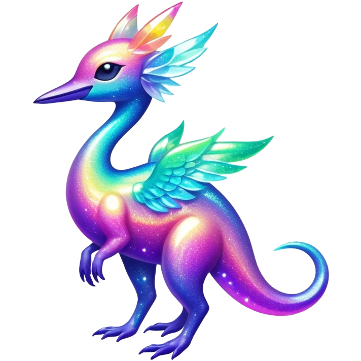 Shiny Exotic Tropical Colorful Neon-colored Glittery Ethereal Sparkly Amaura-Aurorus-Fakémon-hybrid-creature (full body)  emoji