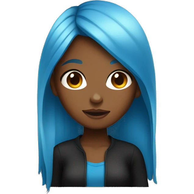 brown skin girl with blue hair and a black shirt emoji