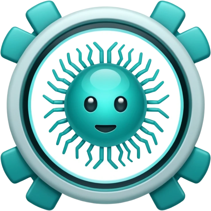 Emoji-style icon showing a virus or germ being scanned by an AI vision frame or camera lens, representing image-based disease detection. Clean, modern, rounded emoji design, clear at small sizes, teal and white accents, no text, transparent background. emoji