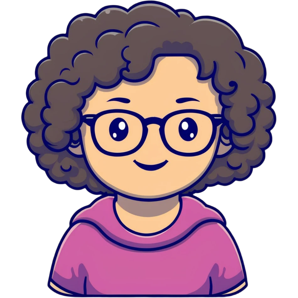 smiling curly-haired girl with glasses emoji